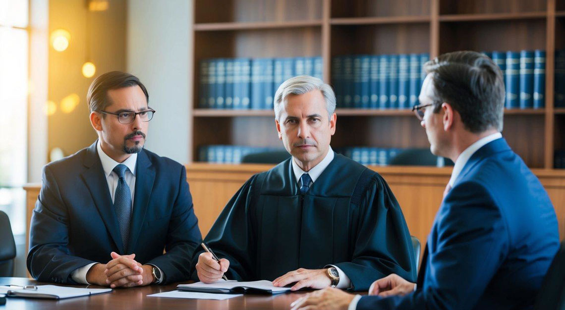 A courtroom scene with a judge and a lawyer discussing expungement for a DUI case in Arizona